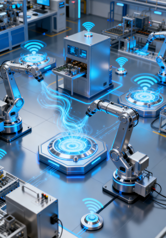 項目「無限續航」：面向無人化工廠的無線供電系統<br>本項目專注於開發一套適用於嚴苛工業環境的大功率無線供電系統。系統基於磁共振原理，採用高性能GaN半導體設計諧振變換器，目標傳輸效率突破92%，並攻克了移動設備在位移過程中的能量傳輸失配難題。通過整合雙向數據通信功能，該系統能在傳輸電能的同時，完成與受電設備的狀態資訊交換。其終極目標是徹底消除AGV、AMR等移動機器人的供電線纜束縛，為實現「黑燈工廠」和真正不間斷的柔性生產線提供穩定、可靠的能源基礎設施。